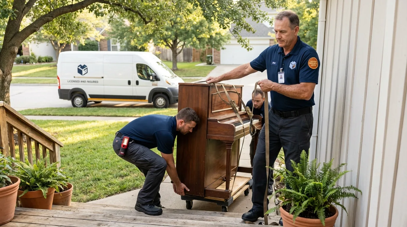 Licensed piano movers securing grand piano in Salina, UT