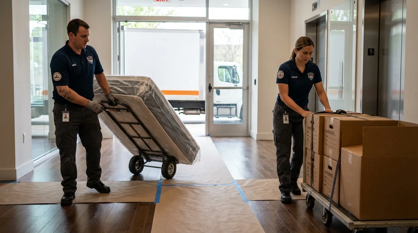 Professional apartment movers loading elevator in Salina, UT